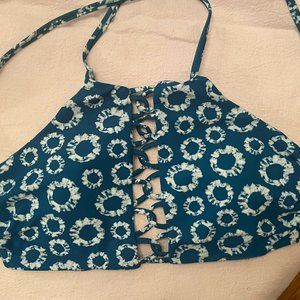 Teal and white halter swim top - Reversible